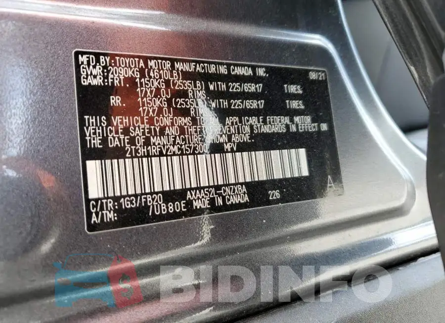 2T3H1RFV2MC157300 Photo# 13