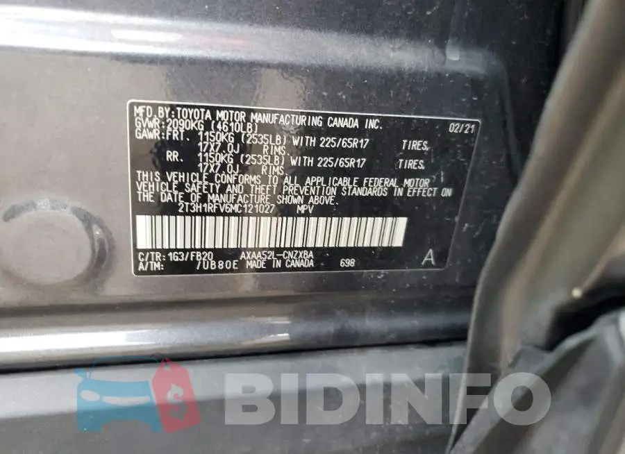 2T3H1RFV6MC121027 Photo# 12