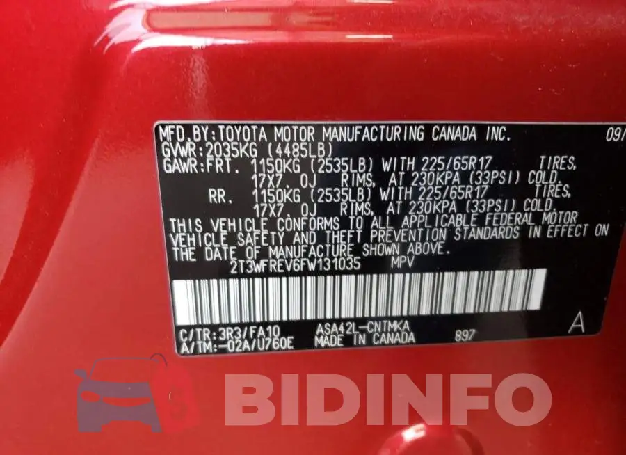2T3WFREV6FW131035 Photo# 13