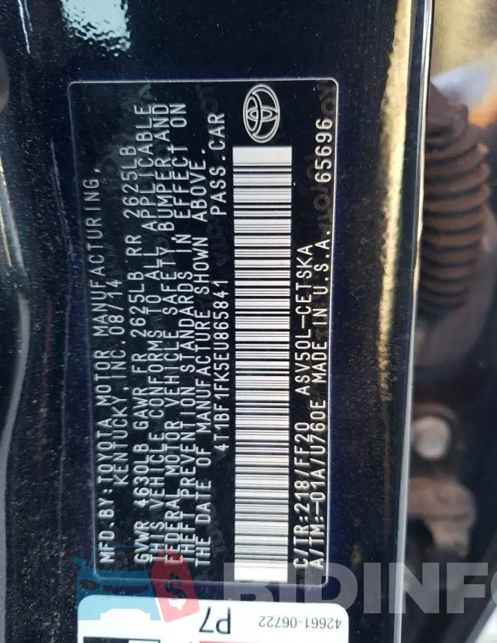 4T1BF1FK5EU865841 Photo# 12