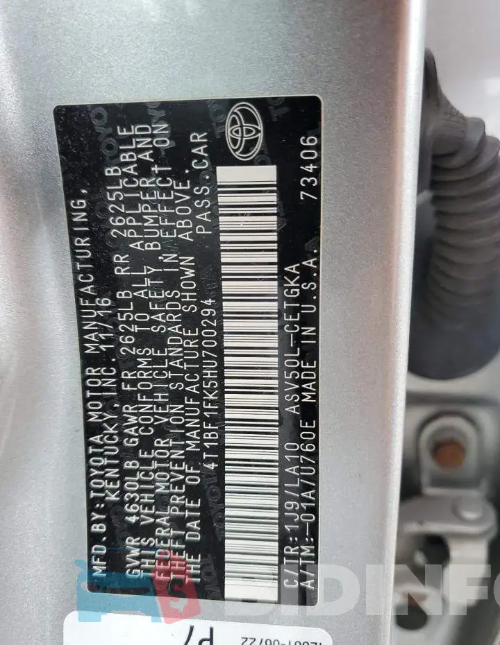 4T1BF1FK5HU700294 Photo# 12