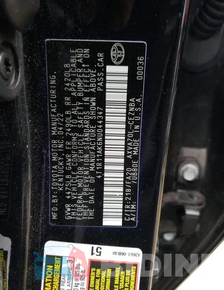 4T1R11AK6NU044347 Photo# 13