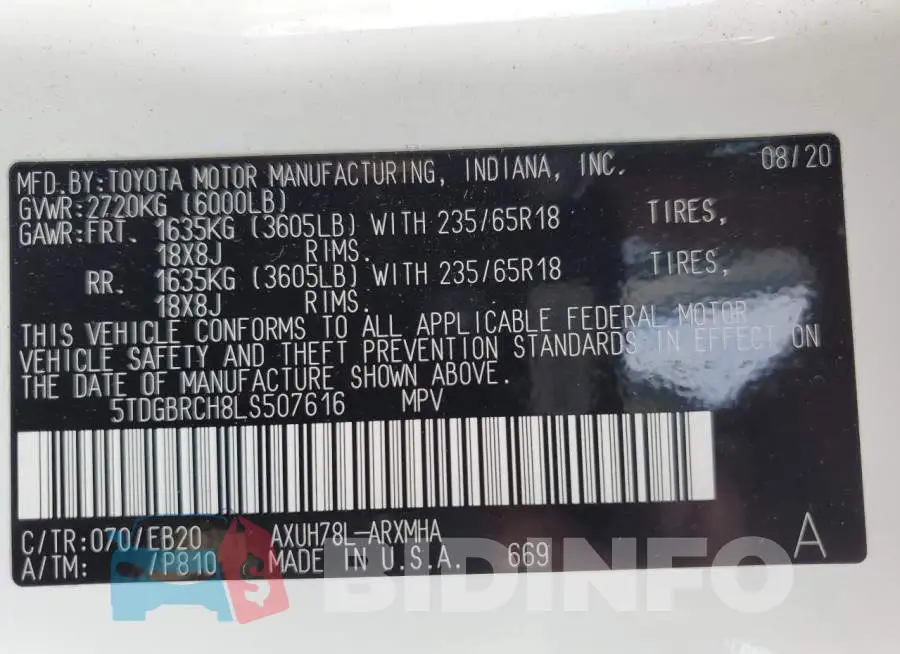 5TDGBRCH8LS507616 Photo# 13