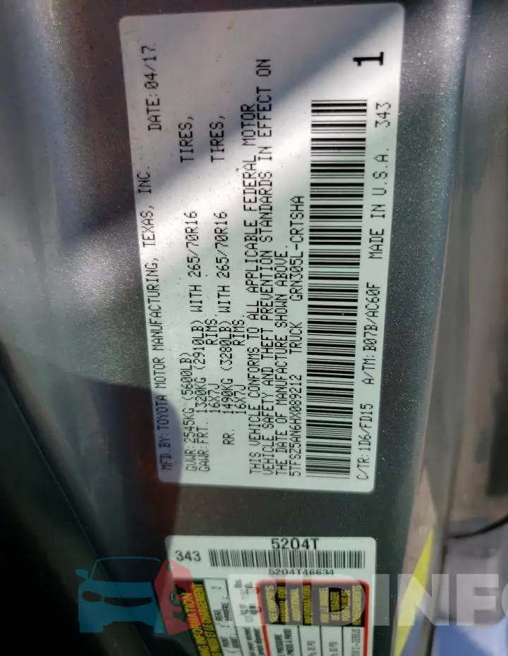 5TFSZ5AN6HX089212 Photo# 12