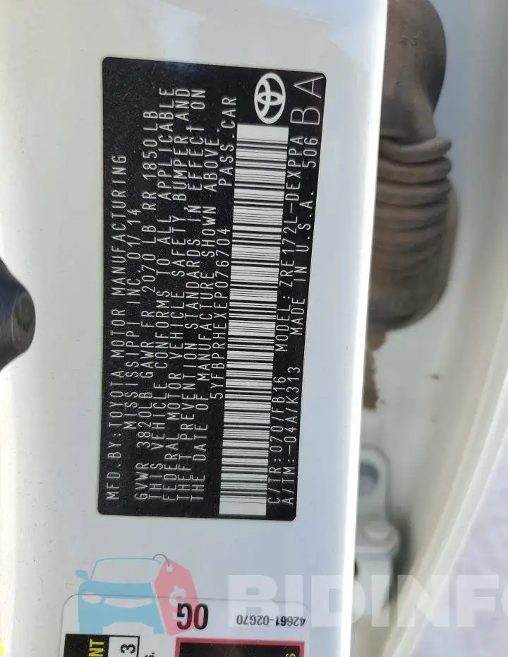 5YFBPRHEXEP076704 Photo# 12