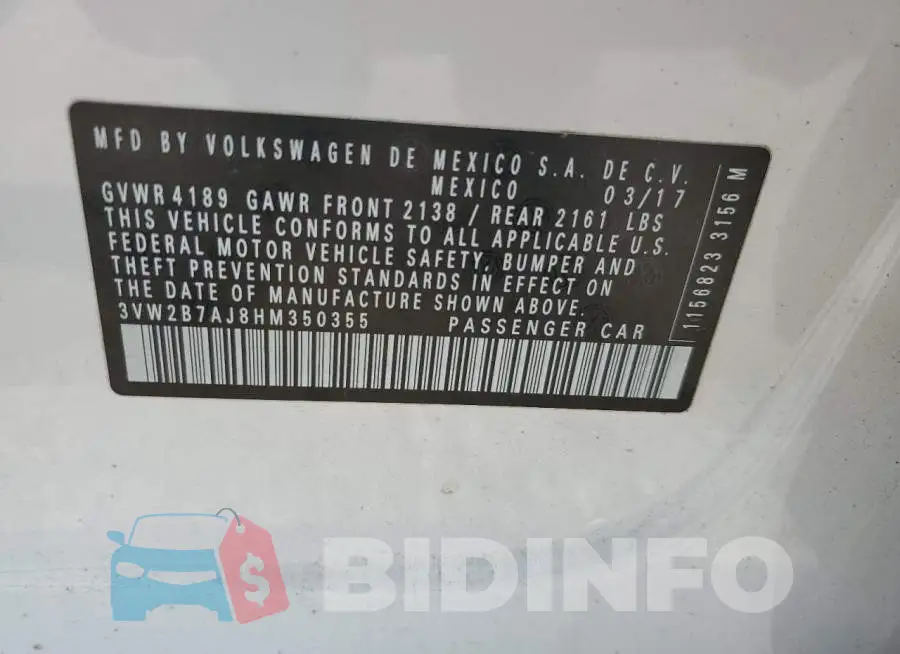 3VW2B7AJ8HM350355 Photo# 13