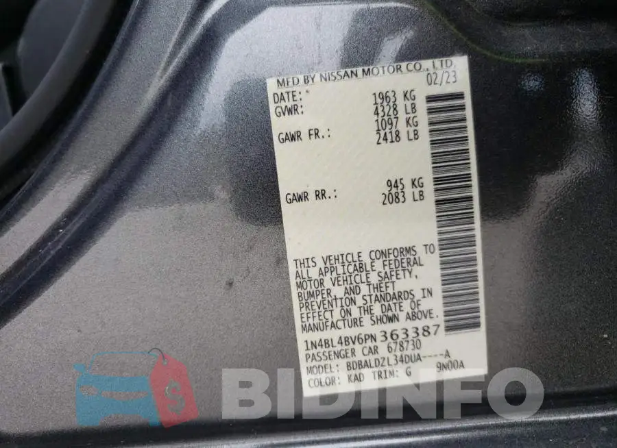 1N4BL4BV6PN363387 Photo# 13