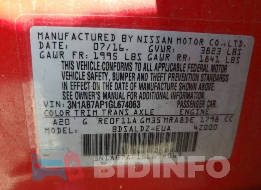 3N1AB7AP1GL674063 Photo# 12