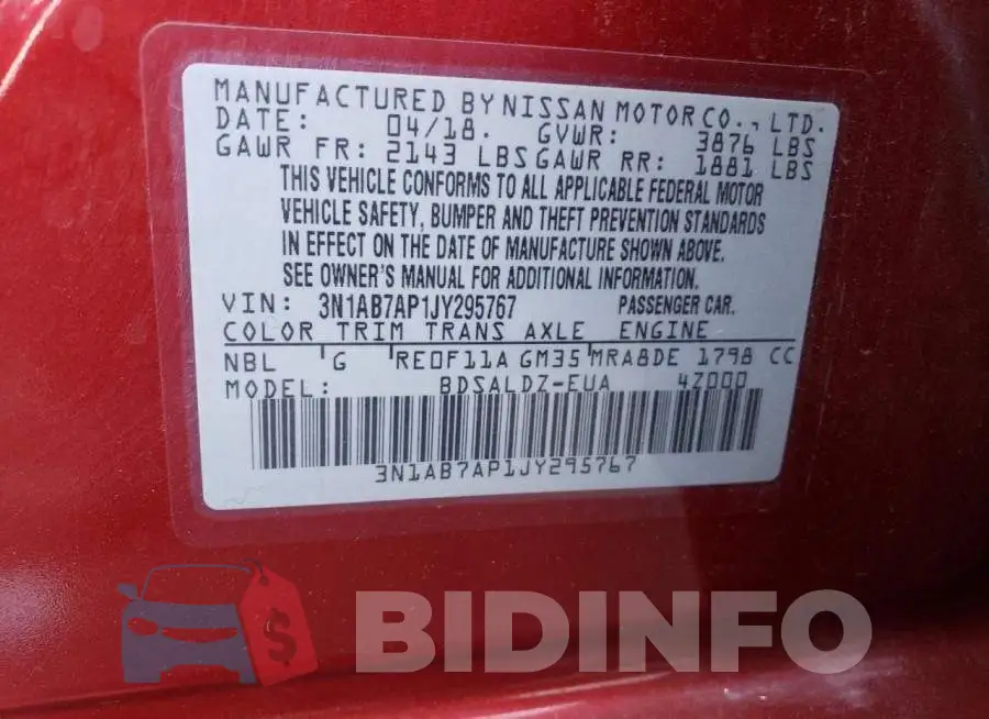 3N1AB7AP1JY295767 Photo# 13