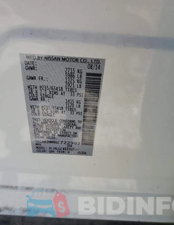 5N1AR2MM9EC722992 Photo# 14