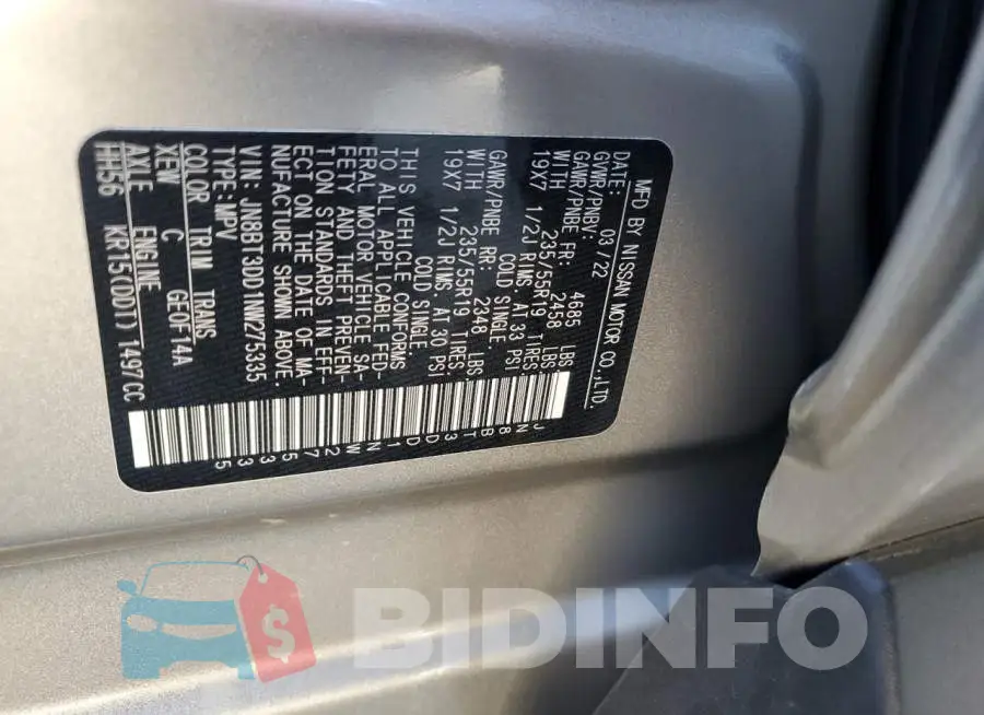 JN8BT3DD1NW275335 Photo# 13