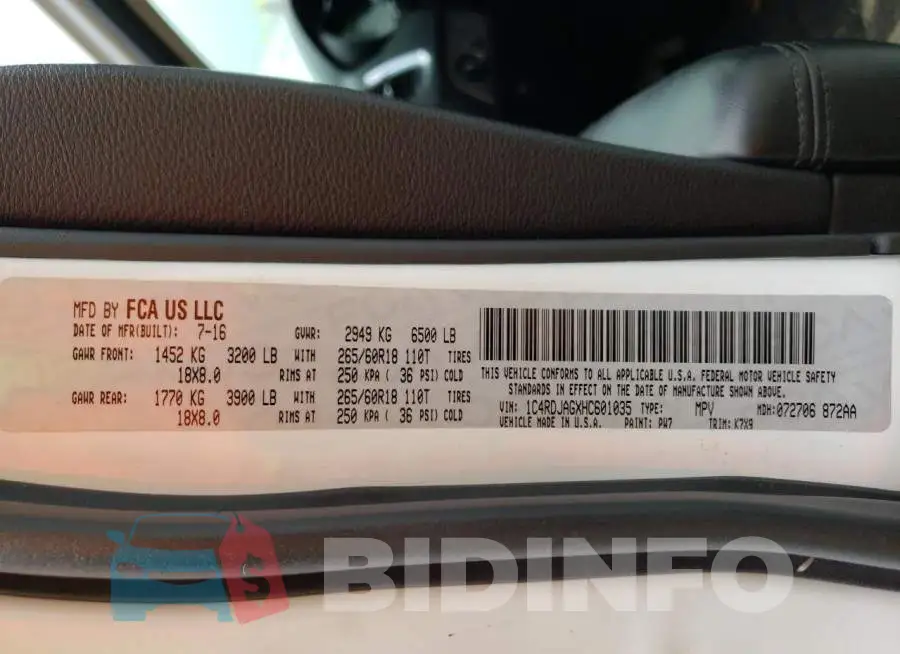 1C4RDJAGXHC601035 Photo# 13