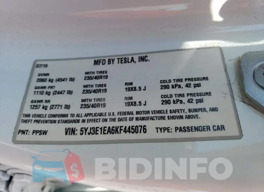 5YJ3E1EA6KF445076 Photo# 12