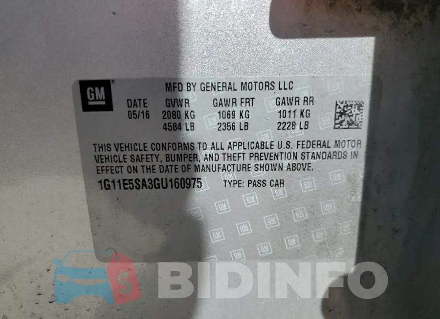 1G11E5SA3GU160975 Photo# 12
