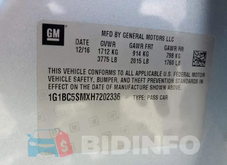 1G1BC5SMXH7202336 Photo# 12