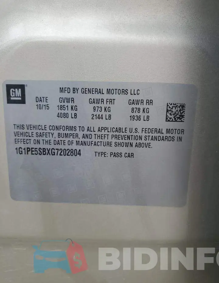 1G1PE5SBXG7202804 Photo# 12