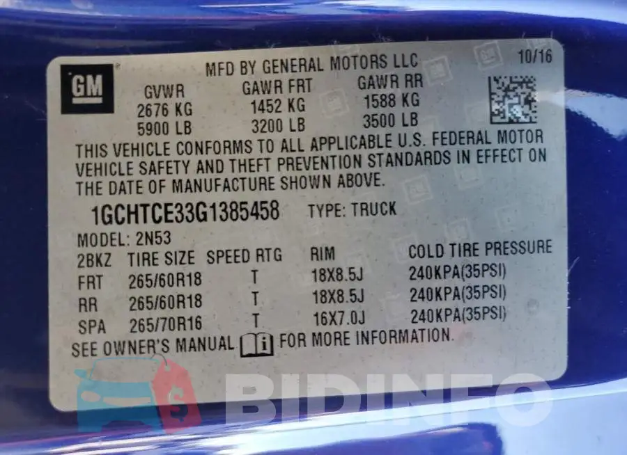 1GCHTCE33G1385458 Photo# 13