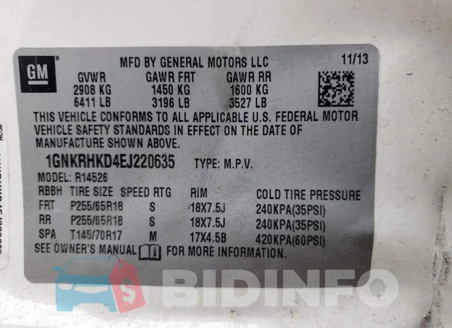 1GNKRHKD4EJ220635 Photo# 12