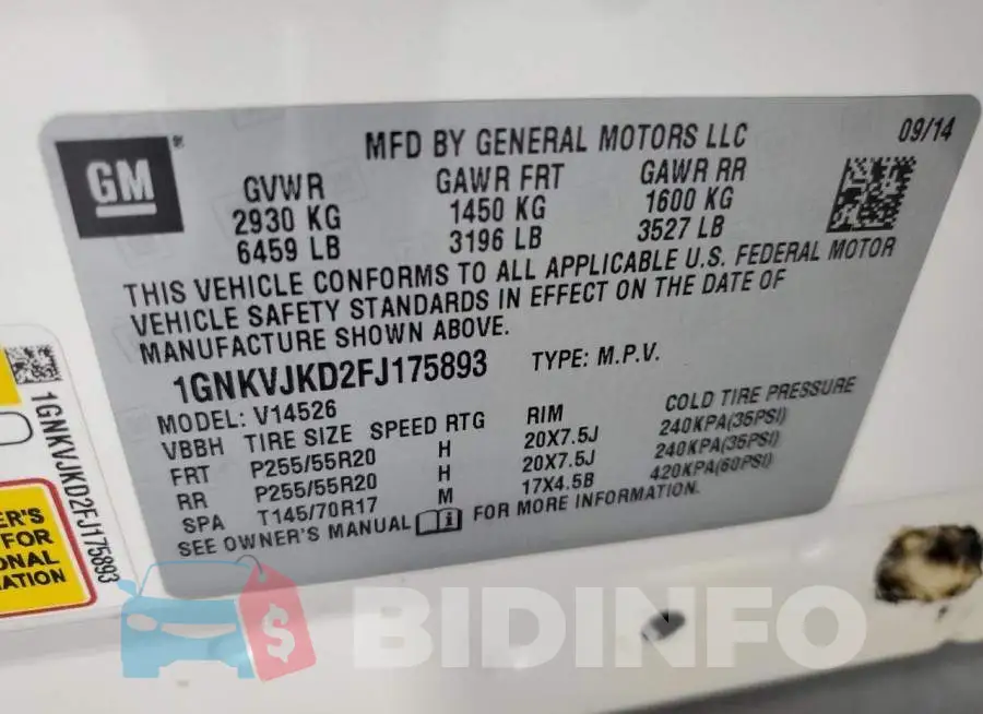 1GNKVJKD2FJ175893 Photo# 13