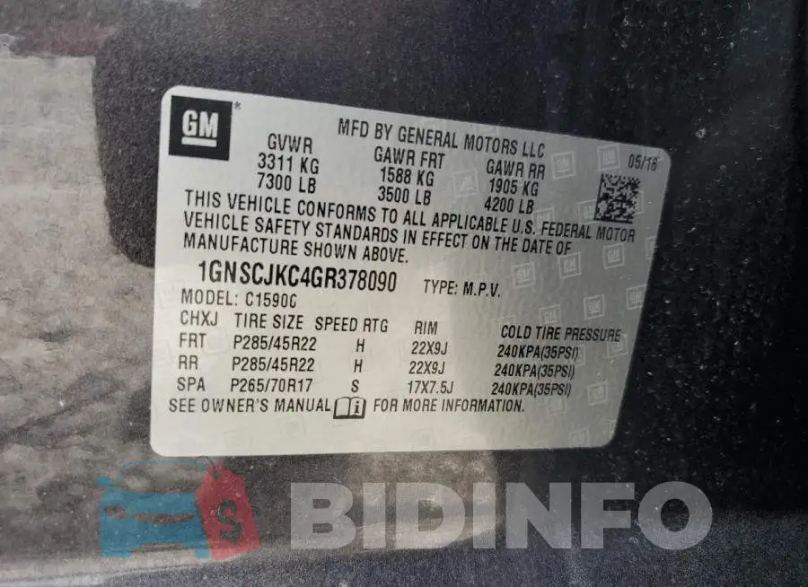 1GNSCJKC4GR378090 Photo# 13