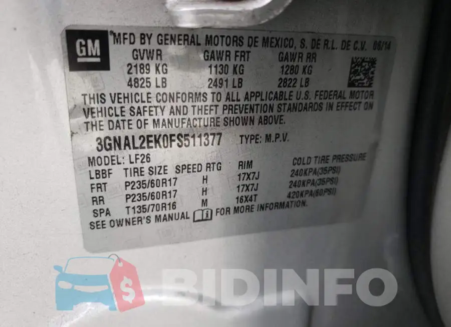 3GNAL2EK0FS511377 Photo# 12