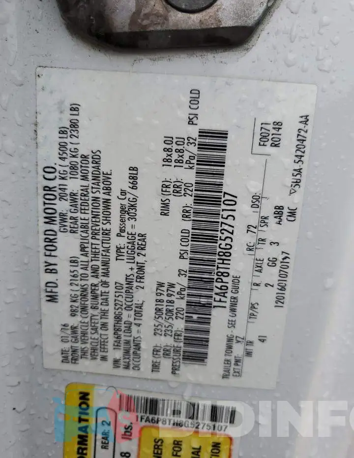1FA6P8TH8G5275107 Photo# 12