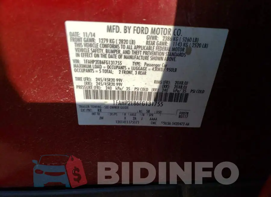 1FAHP2E86FG131755 Photo# 12