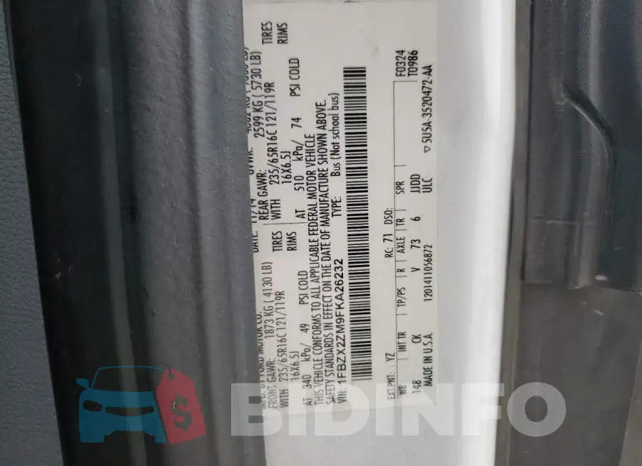 1FBZX2ZM9FKA26232 Photo# 14