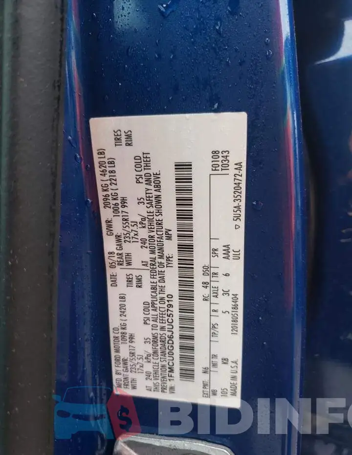 1FMCU0GD6JUC57910 Photo# 12