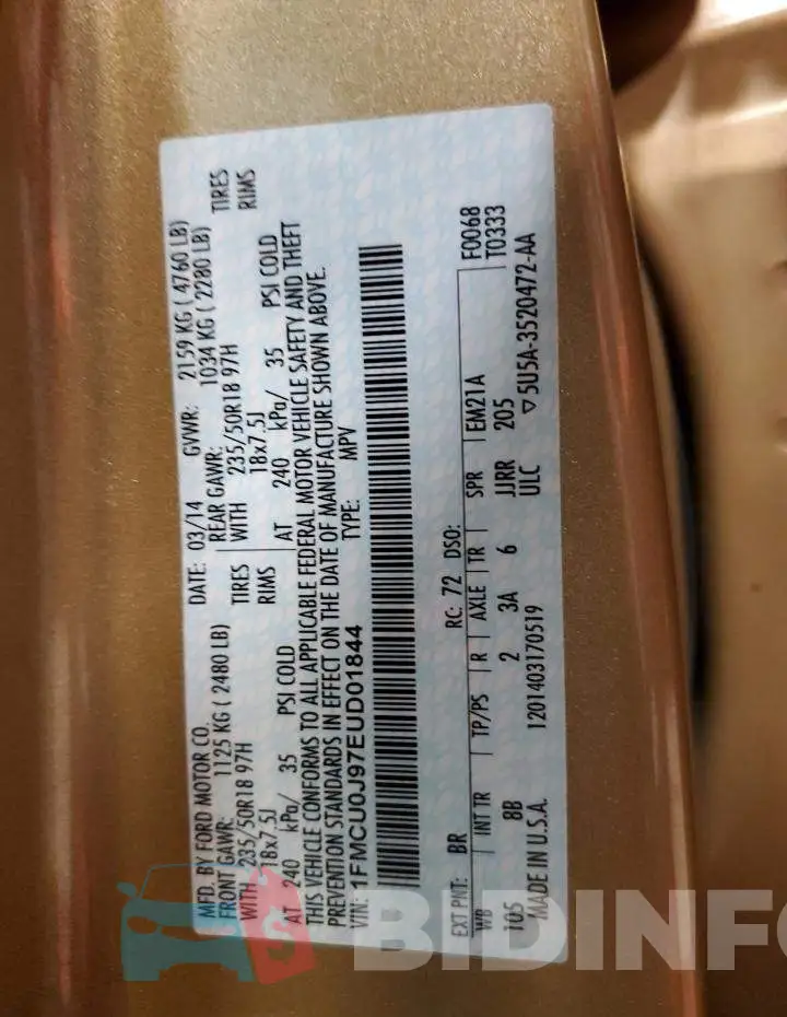 1FMCU0J97EUD01844 Photo# 13