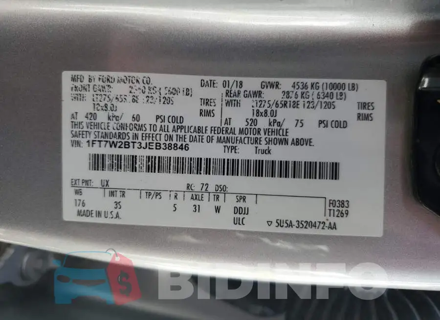 1FT7W2BT3JEB38846 Photo# 12