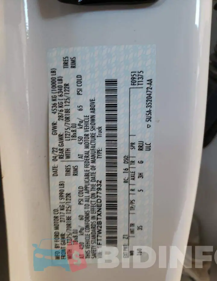 1FT7W2BTXNED77932 Photo# 12