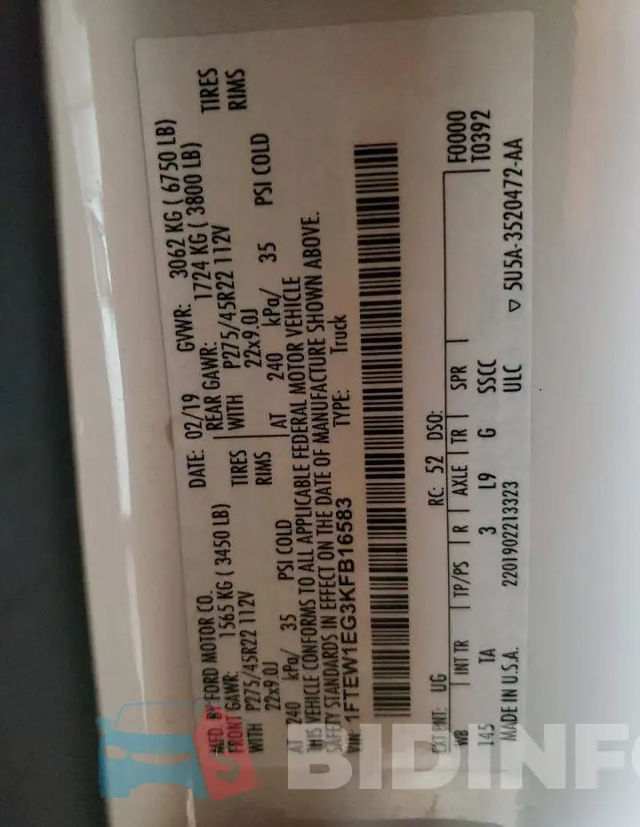 1FTEW1EG3KFB16583 Photo# 13