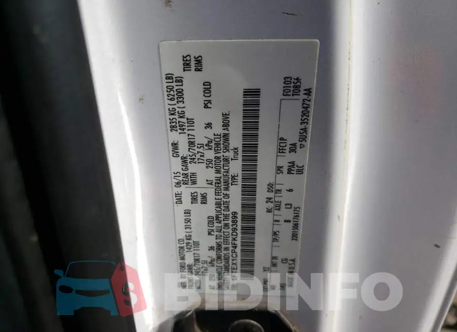 1FTEX1CP4FKD93899 Photo# 12