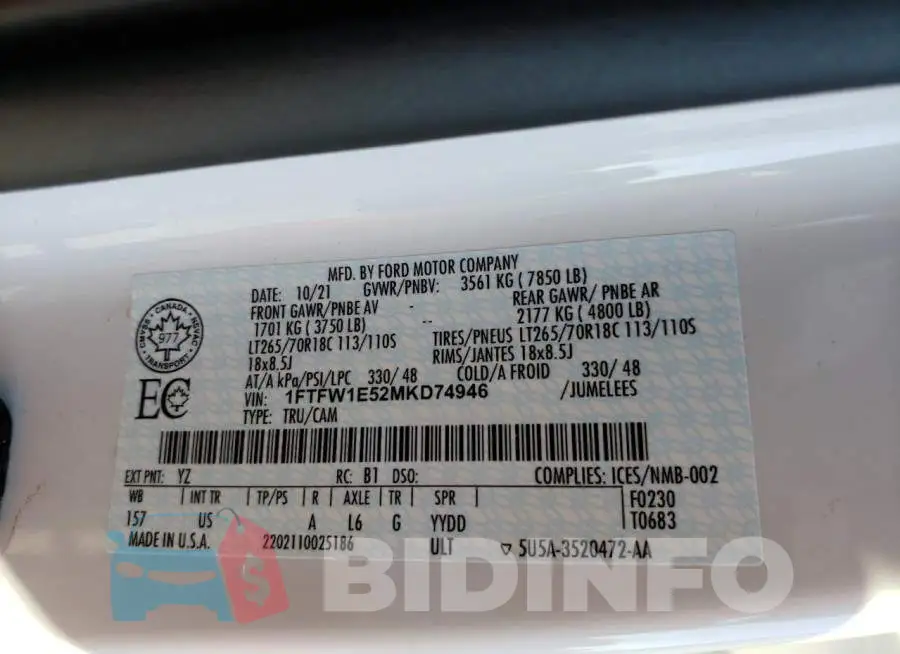 1FTFW1E52MKD74946 Photo# 12