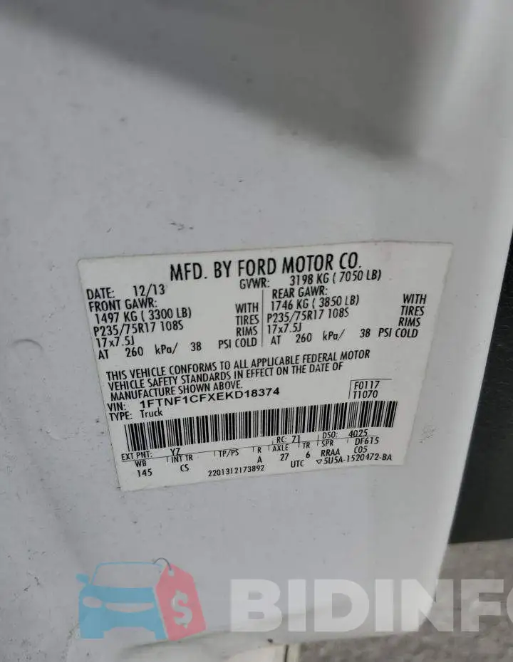 1FTNF1CFXEKD18374 Photo# 13