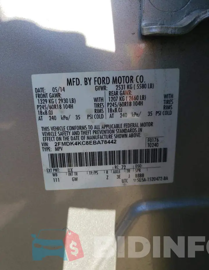 2FMDK4KC8EBA78442 Photo# 13