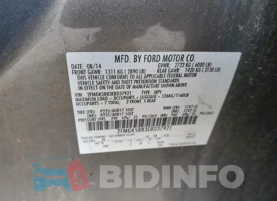 2FMGK5B83EBD37921 Photo# 12