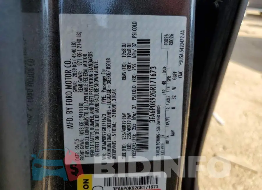 3FA6P0K92GR171673 Photo# 12