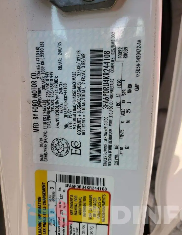 3FA6P0RU4KR244108 Photo# 12