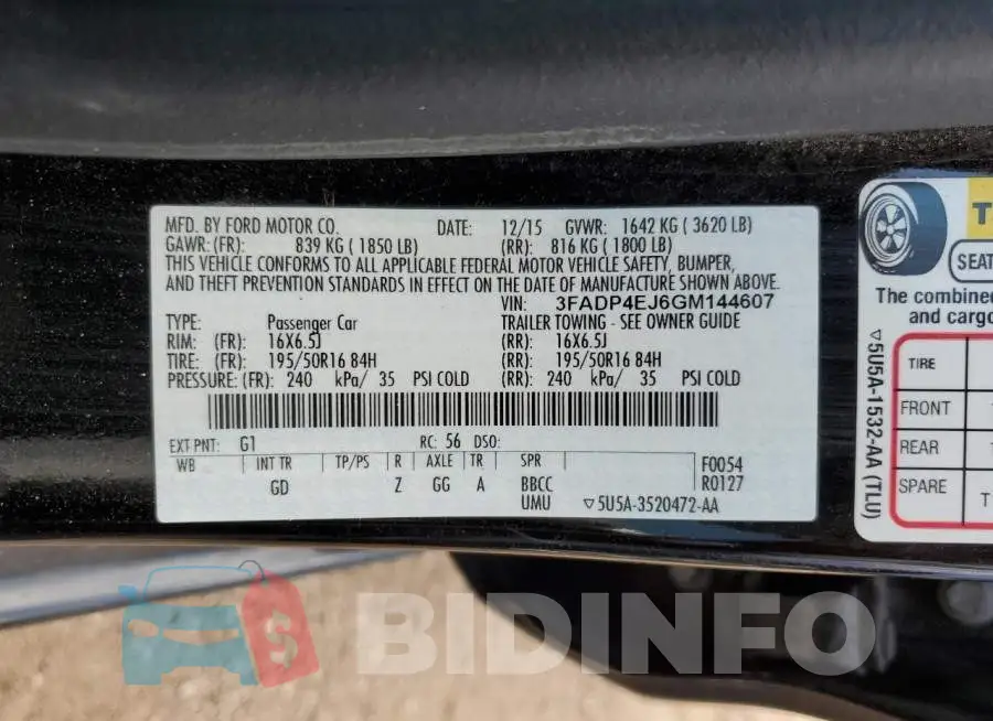 3FADP4EJ6GM144607 Photo# 12