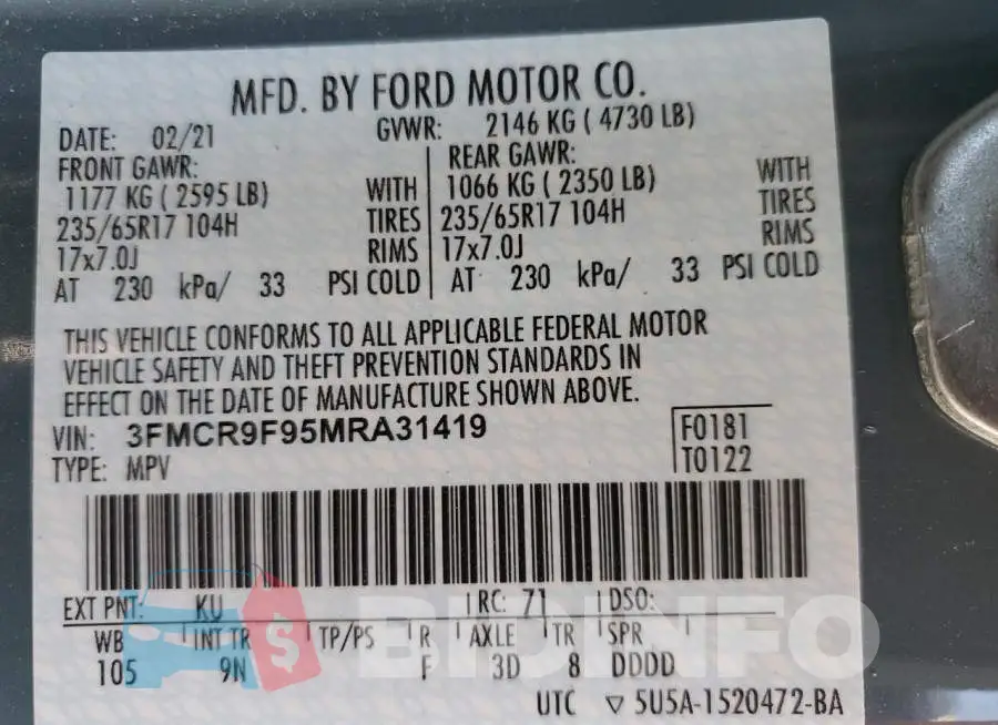 3FMCR9F95MRA31419 Photo# 14