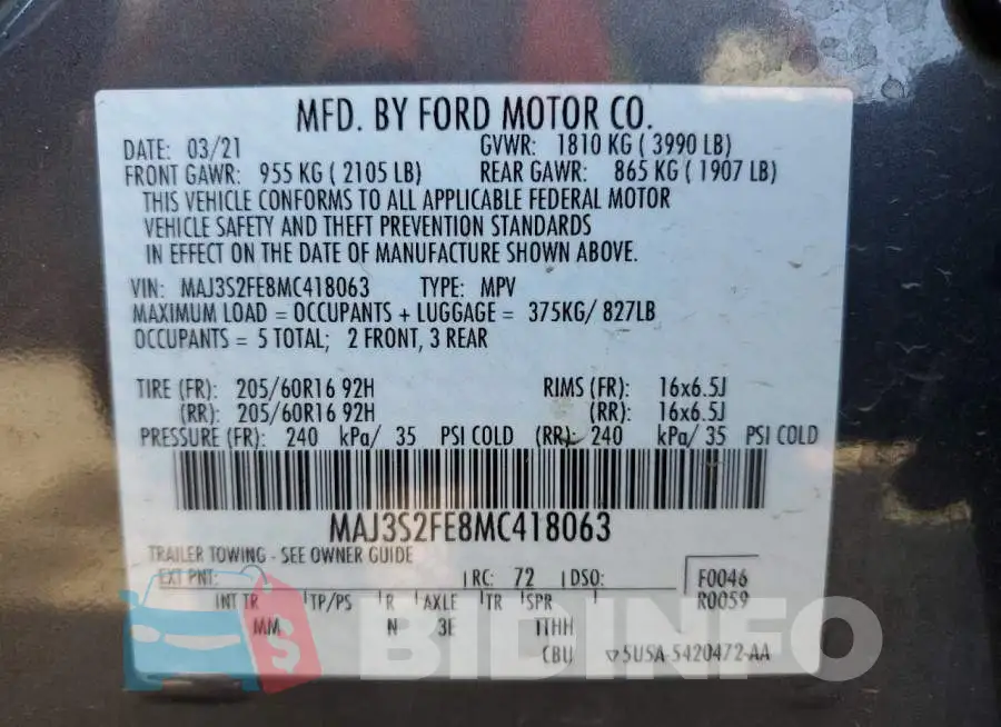 MAJ3S2FE8MC418063 Photo# 13