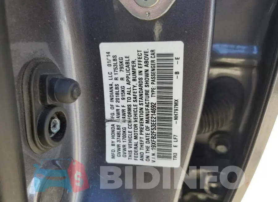 19XFB2F53EE214692 Photo# 13