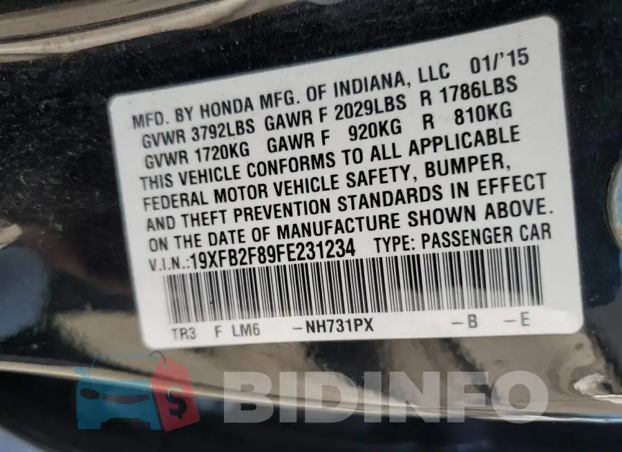 19XFB2F89FE231234 Photo# 13