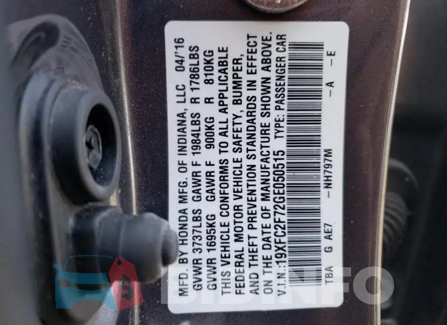 19XFC2F72GE050515 Photo# 12