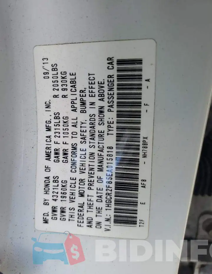 1HGCR2F85EA015818 Photo# 12