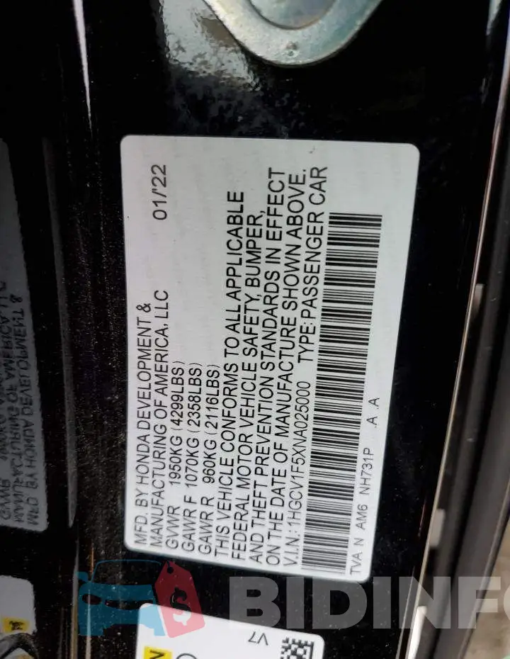 1HGCV1F5XNA025000 Photo# 12