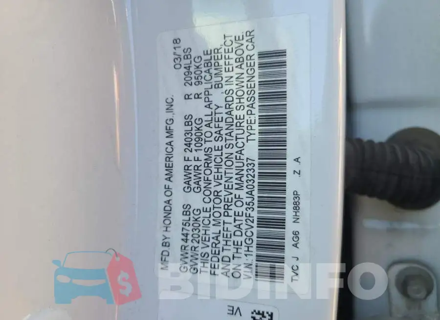 1HGCV2F35JA032337 Photo# 12