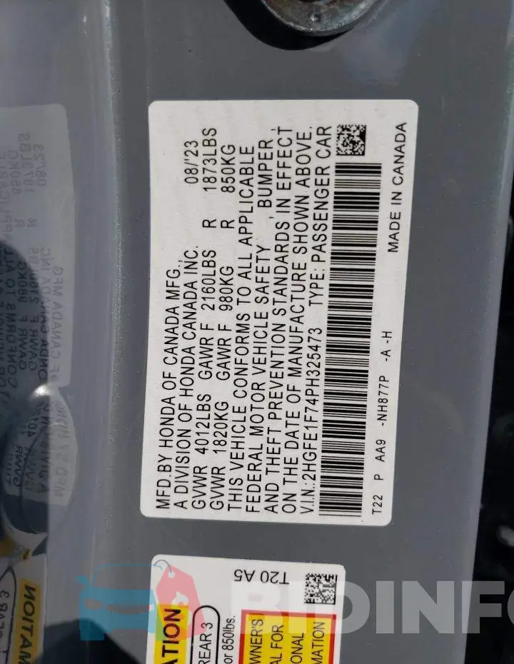2HGFE1F74PH325473 Photo# 12